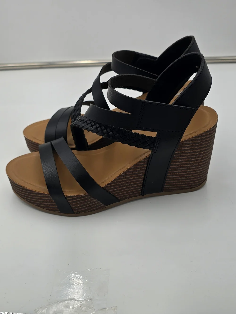 Xappeal Black Strappy Braided Wedge Sandals